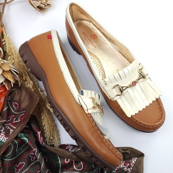 🔴 Marc Joseph Lexington Leather Tan Cream Women's Golf Loafer Sz 11 - Picture 9 of 11